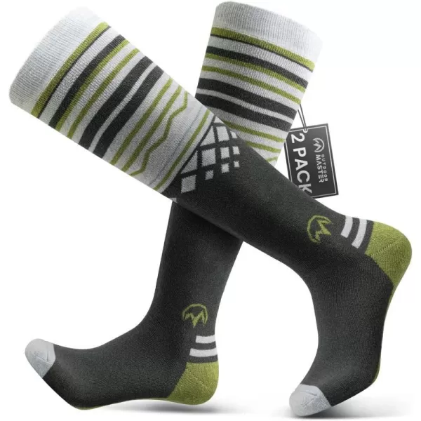 Ski Socks 2Pack Merino Wool Over The Calf NonSlip Cuff for Men amp WomenOlive Green