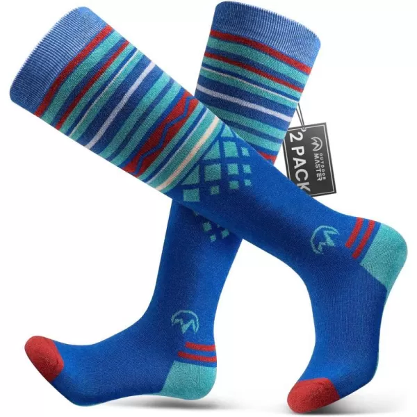 Ski Socks 2Pack Merino Wool Over The Calf NonSlip Cuff for Men amp WomenVibrant Blue