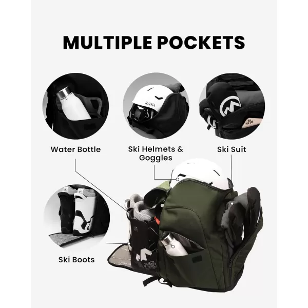 OutdoorMaster 50L Ski Boot BagSki and Snowboard Boots Travel Backpack with Helmet Compartment  Waterproof Exterior amp BottomGreen