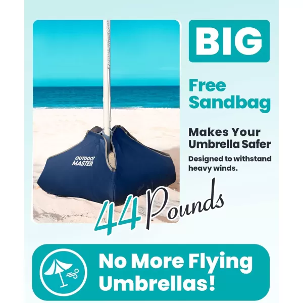 OutdoorMaster Beach Umbrella with Sand Bag  65ft Beach Umbrella with Sand Anchor UPF 50 PU Coating with Carry Bag for Patio and Outdoor  Blue StripedBlue Striped