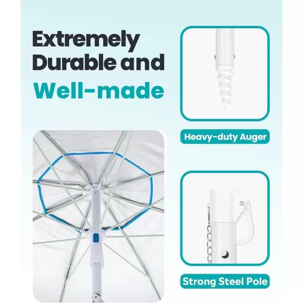OutdoorMaster Beach Umbrella with Sand Bag  65ft Beach Umbrella with Sand Anchor UPF 50 PU Coating with Carry Bag for Patio and Outdoor  Blue StripedLight Blue Striped