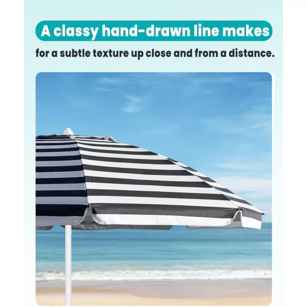 OutdoorMaster Beach Umbrella with Sand Bag  65ft Beach Umbrella with Sand Anchor UPF 50 PU Coating with Carry Bag for Patio and Outdoor  Blue StripedNew VersionNavy Striped with Cup Holder