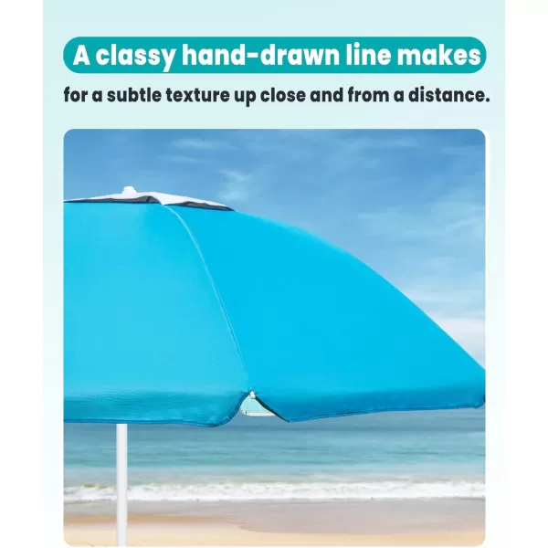 OutdoorMaster Beach Umbrella with Sand Bag and Cup Holder  65ft Beach Umbrella with Sand Anchor UPF 50 PU Coating with Carry Bag for Patio and Outdoor  New BlueWhite Striped with Cup HolderNew VersionTurquoise with Cup Holder