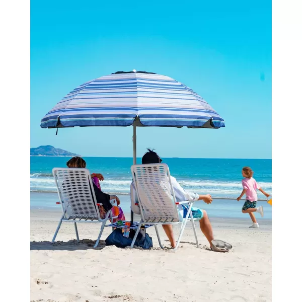 OutdoorMaster Beach Umbrella with Sand Bag and Cup Holder  65ft Beach Umbrella with Sand Anchor UPF 50 PU Coating with Carry Bag for Patio and Outdoor  New BlueWhite Striped with Cup HolderOutdoorMaster Beach Umbrella with Sand Bag and Cup Holder  65ft Beach Umbrella with Sand Anchor UPF 50 PU Coating with Carry Bag for Patio and Outdoor  New BlueWhite Striped with Cup Holder