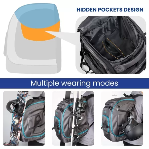 OutdoorMaster Boot Bag 65L Waterproof Ski Snowboard Boots Air Cushion Shoulder Pad Skiing Gear Bag Travel Backpack for Ski Helmets GogglesampAccessories MenampWomenDark black