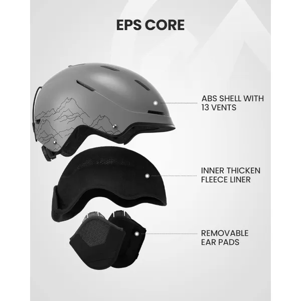 OutdoorMaster Emerald Ski Helmet  Snowboard Helmet Adjustable with 13 Vents  Snow Helmet for Kids Youth Men WomenGrey