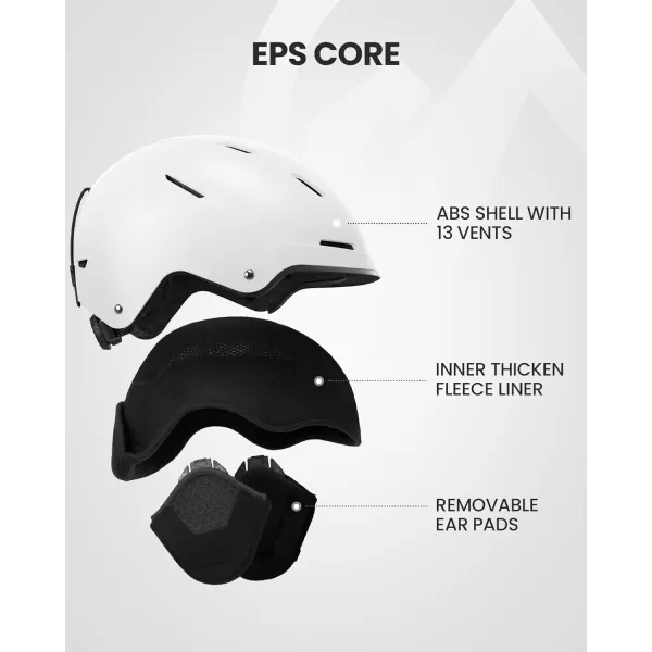 OutdoorMaster Emerald Ski Helmet  Snowboard Helmet Adjustable with 13 Vents  Snow Helmet for Kids Youth Men WomenWhite