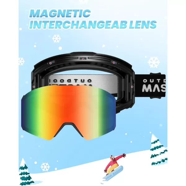 OutdoorMaster Falcon Kids Ski GogglesMagnetic Interchangeable LensAnti Fog UV Protection OTG Snowboard Goggles for YouthAblack Framevlt 158 Revo Red