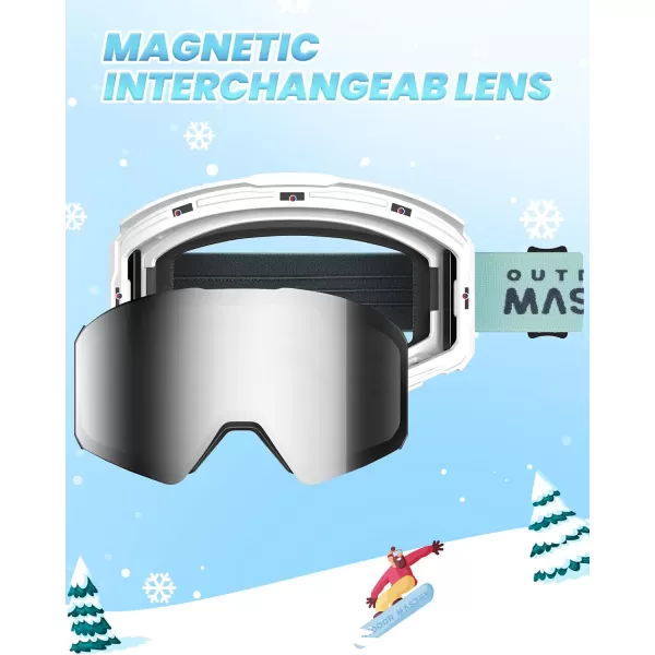 OutdoorMaster Falcon Kids Ski GogglesMagnetic Interchangeable LensAnti Fog UV Protection OTG Snowboard Goggles for YouthAwhite Framevlt 10 Gray Lens