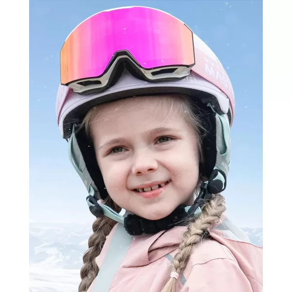 OutdoorMaster Falcon Kids Ski GogglesMagnetic Interchangeable LensAnti Fog UV Protection OTG Snowboard Goggles for YouthAwhite Framevlt 13 Revo Pink