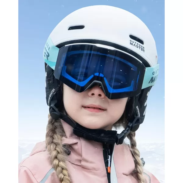 OutdoorMaster Falcon Kids Ski GogglesMagnetic Interchangeable LensAnti Fog UV Protection OTG Snowboard Goggles for YouthAwhite Framevlt 28 Blue Lens