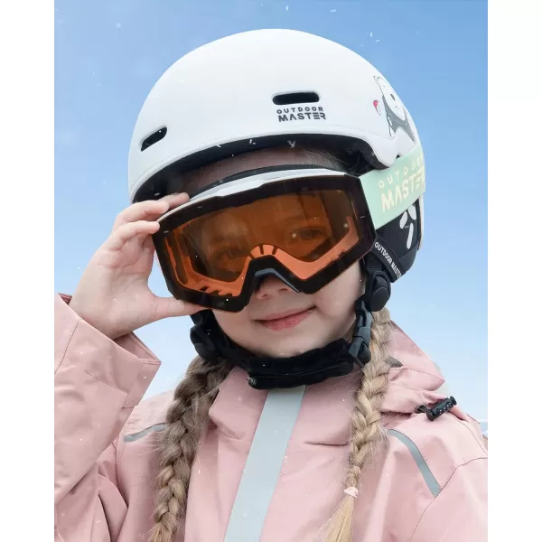 OutdoorMaster Falcon Kids Ski GogglesMagnetic Interchangeable LensAnti Fog UV Protection OTG Snowboard Goggles for YouthBvlt 58 Orange Lens