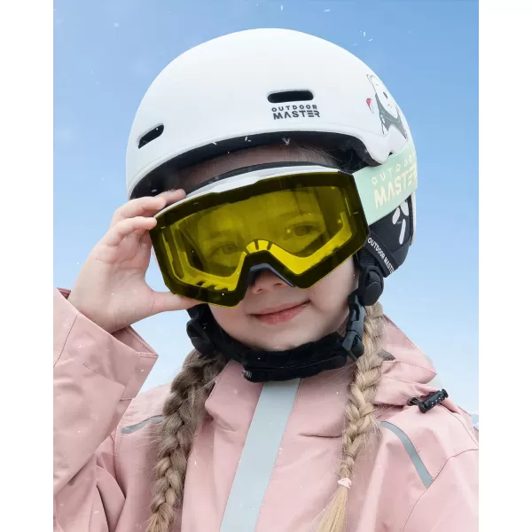 OutdoorMaster Falcon Kids Ski GogglesMagnetic Interchangeable LensAnti Fog UV Protection OTG Snowboard Goggles for YouthBvlt 75 Yellow Lens