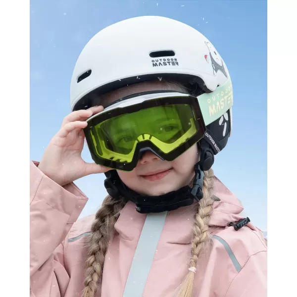 OutdoorMaster Falcon Kids Ski GogglesMagnetic Interchangeable LensAnti Fog UV Protection OTG Snowboard Goggles for YouthBvlt 80 Green Lens