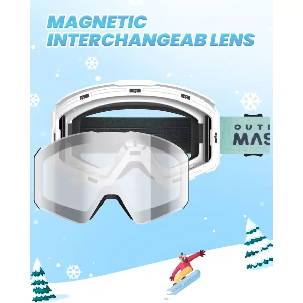 OutdoorMaster Falcon Kids Ski GogglesMagnetic Interchangeable LensAnti Fog UV Protection OTG Snowboard Goggles for YouthBvlt 98 Clear Lens