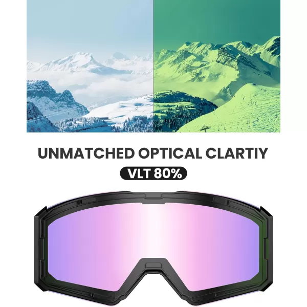 OutdoorMaster Falcon Ski Goggles Lens by ZEISS OTG Snowboard Goggles Antifog Magnetic Interchangeable Lens Snow GogglesLensfuchsia Vlt 45