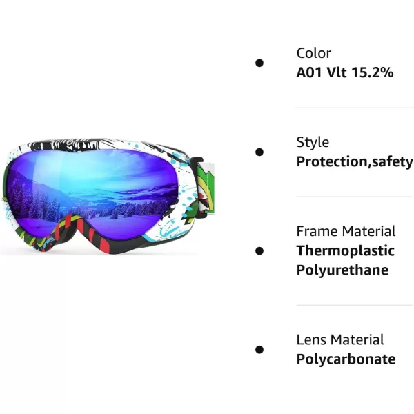 OutdoorMaster Kids Ski Goggles  Helmet Compatible Snow Goggles for Boys amp Girls with 100 UV ProtectionA01 Vlt 152