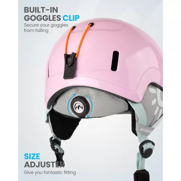 OutdoorMaster Kids Ski Helmet Snowboard Helmet for Boys Girls amp Youth Durable PC Shell Protective EPS Foam amp 12 Cooling Vents Dial Fit Snow Helmet Certified Snow Sport Helmet Snowboarding HelmetGlossy Pink