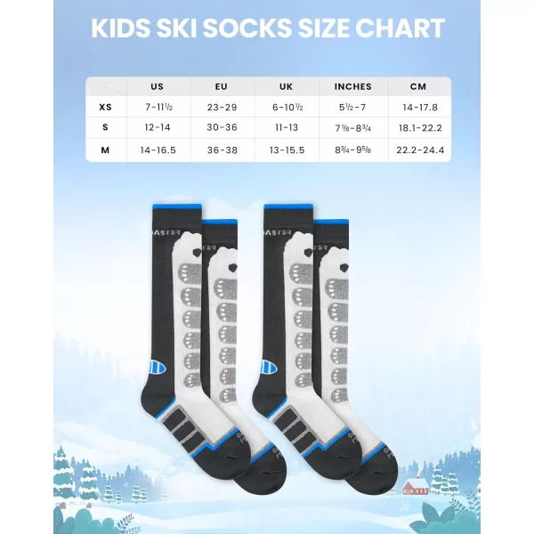 OutdoorMaster Kids Ski Socks 23Pack Merino Wool Compression Thermal Socks with Boys amp Girls Over The Calf NonSlip CuffBlack Gray