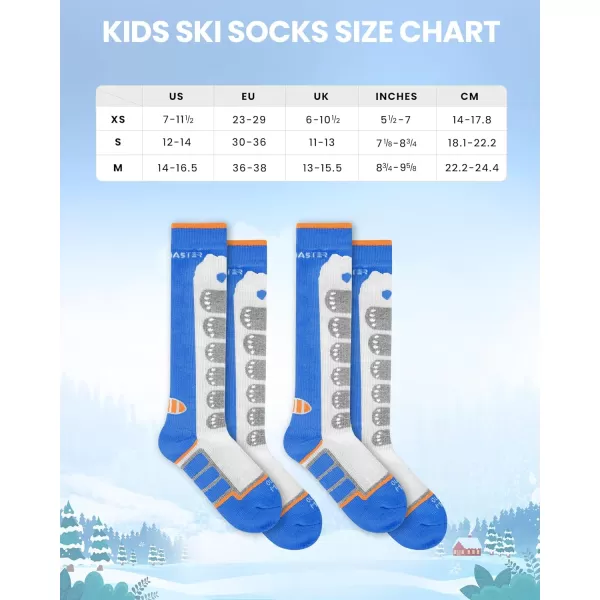 OutdoorMaster Kids Ski Socks 23Pack Merino Wool Compression Thermal Socks with Boys amp Girls Over The Calf NonSlip CuffBlue