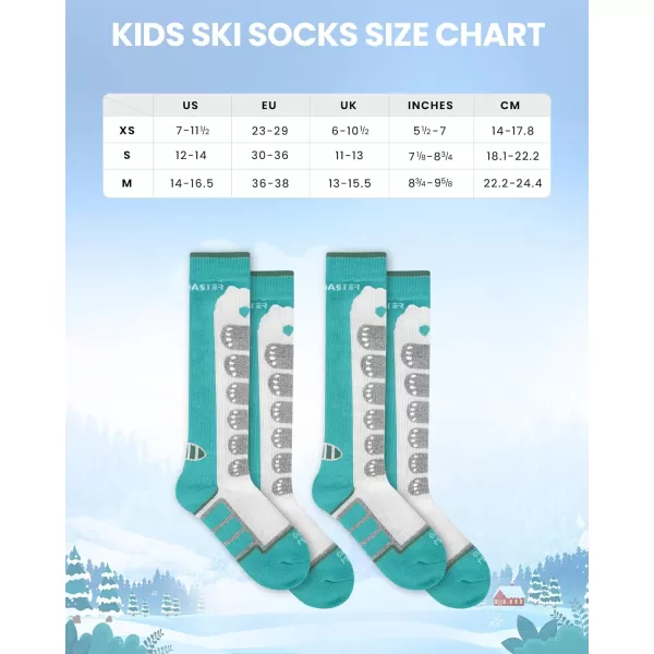 OutdoorMaster Kids Ski Socks 23Pack Merino Wool Compression Thermal Socks with Boys amp Girls Over The Calf NonSlip CuffGreen