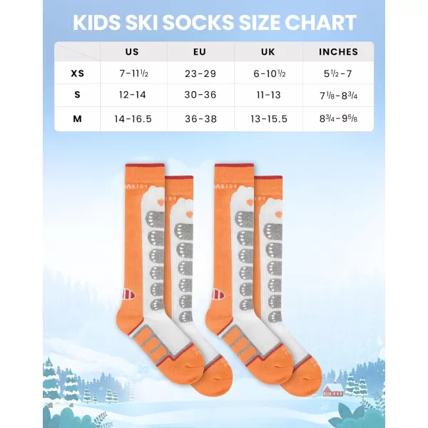 OutdoorMaster Kids Ski Socks 23Pack Merino Wool Compression Thermal Socks with Boys amp Girls Over The Calf NonSlip CuffOrange