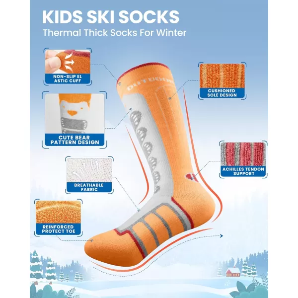 OutdoorMaster Kids Ski Socks 23Pack Merino Wool Compression Thermal Socks with Boys amp Girls Over The Calf NonSlip CuffOrange