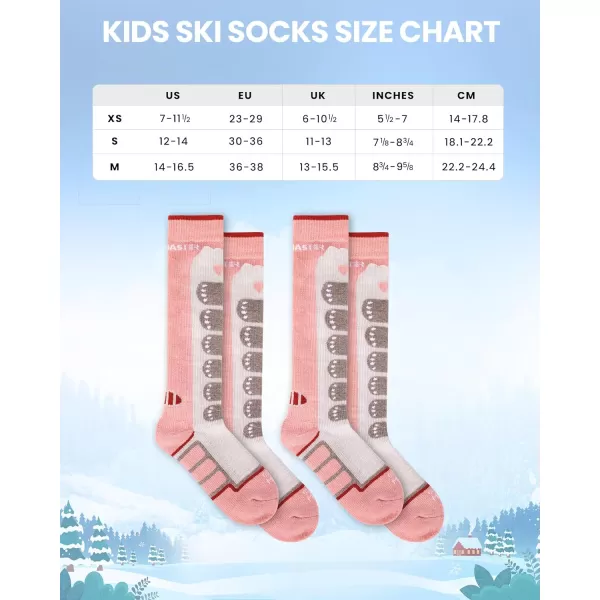 OutdoorMaster Kids Ski Socks 23Pack Merino Wool Compression Thermal Socks with Boys amp Girls Over The Calf NonSlip CuffPink