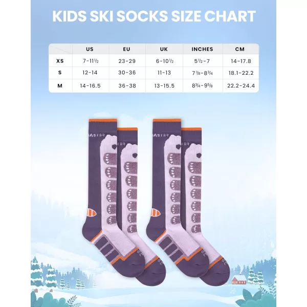 OutdoorMaster Kids Ski Socks 23Pack Merino Wool Compression Thermal Socks with Boys amp Girls Over The Calf NonSlip CuffPurple