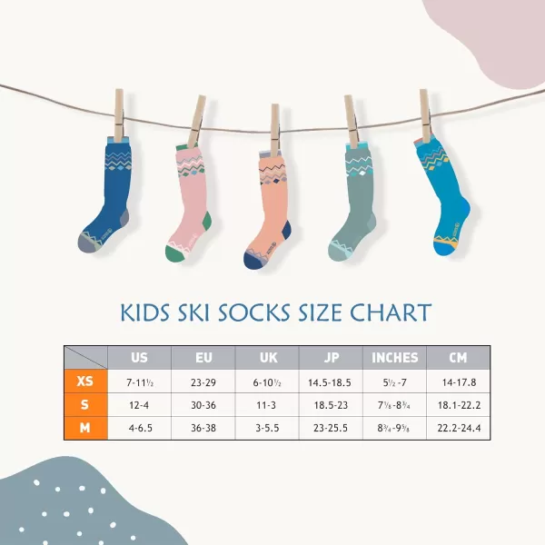 OutdoorMaster Kids Ski Socks 2Pair Pack Snowboarding Socks for Toddler Boys and Girls Over the Calf Design wNonSlip Cuff3packblue Mountainampblue Skyampwoodland Green