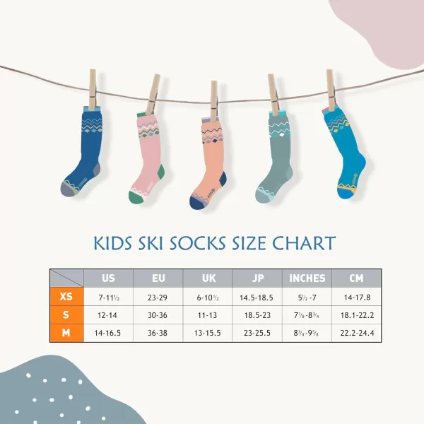 OutdoorMaster Kids Ski Socks 2Pair Pack Snowboarding Socks for Toddler Boys and Girls Over the Calf Design wNonSlip CuffBlue Mountains