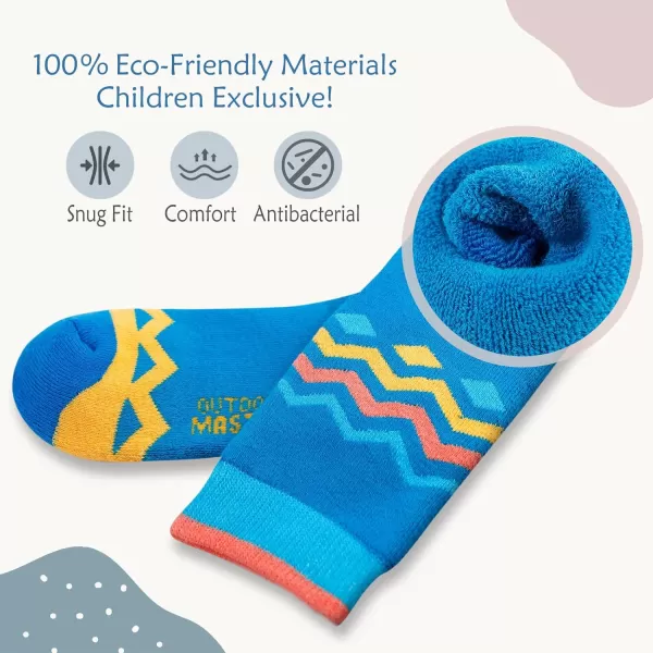 OutdoorMaster Kids Ski Socks 2Pair Pack Snowboarding Socks for Toddler Boys and Girls Over the Calf Design wNonSlip CuffBlue Sky