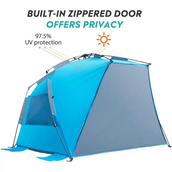 OutdoorMaster Pop Up Beach Tent for 4 Person  Easy Setup and Portable Beach Shade Sun Shelter Canopy with UPF 50 UV Protection Removable Skylight Family Size  BlueBlue XLarge