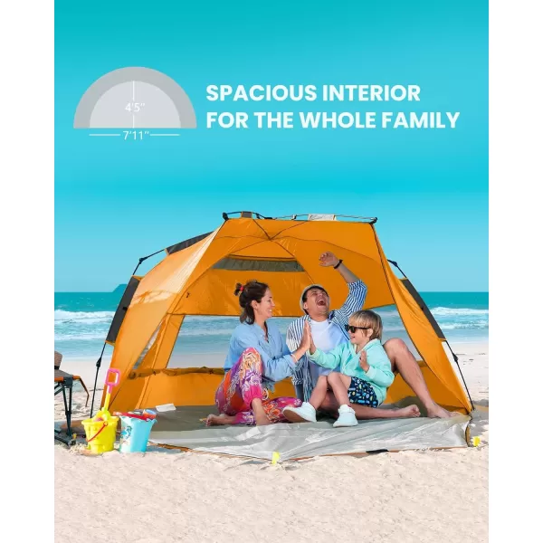 OutdoorMaster Pop Up Beach Tent for 4 Person  Easy Setup and Portable Beach Shade Sun Shelter Canopy with UPF 50 UV Protection Removable Skylight Family Size  BlueOrange XLarge