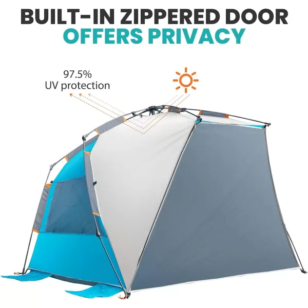 OutdoorMaster Pop Up Beach Tent for 4 Person  Easy Setup and Portable Beach Shade Sun Shelter Canopy with UPF 50 UV Protection Removable Skylight Family Size  BlueOcracoke Coast XLarge