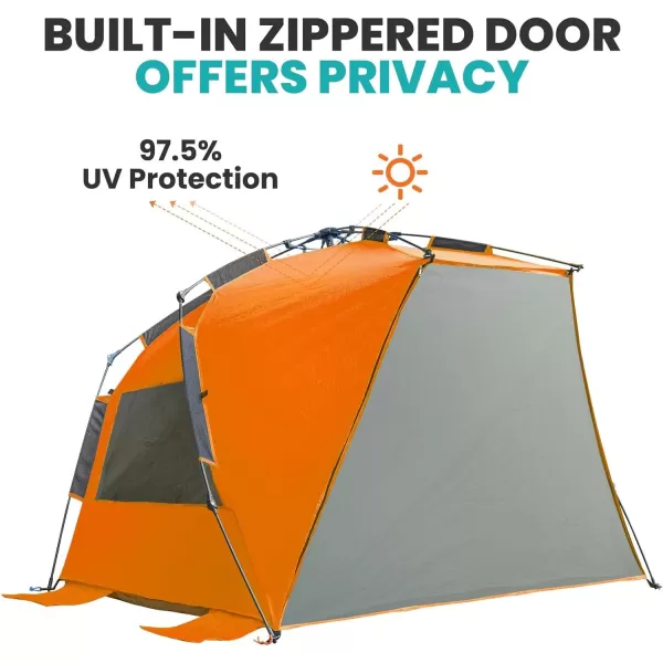 OutdoorMaster Pop Up Beach Tent for 4 Person  Easy Setup and Portable Beach Shade Sun Shelter Canopy with UPF 50 UV Protection Removable Skylight Family Size  BlueOrange XLarge