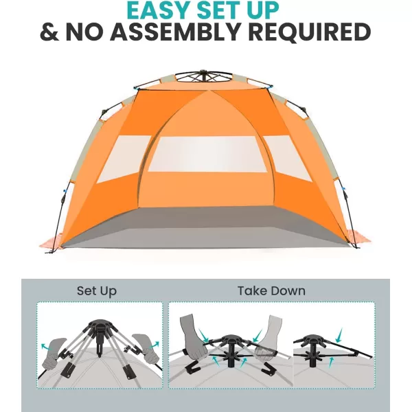 OutdoorMaster Pop Up Beach Tent for 4 Person  Easy Setup and Portable Beach Shade Sun Shelter Canopy with UPF 50 UV Protection Removable Skylight Family Size  BlueOrange XLarge