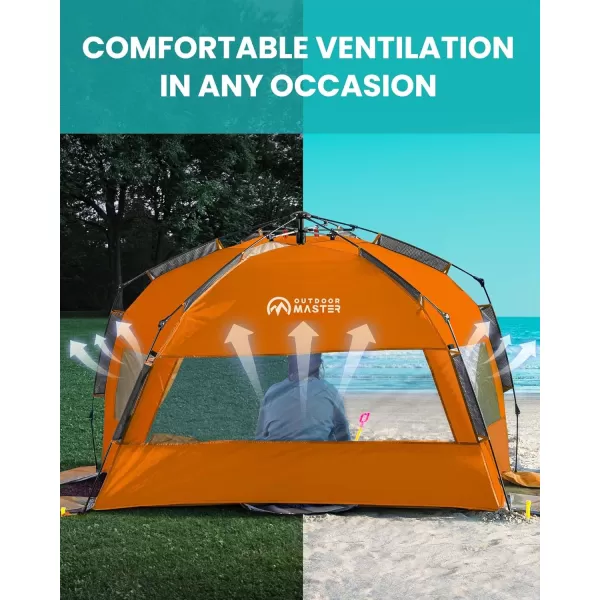 OutdoorMaster Pop Up Beach Tent for 4 Person  Easy Setup and Portable Beach Shade Sun Shelter Canopy with UPF 50 UV Protection Removable Skylight Family Size  BlueOrange XLarge