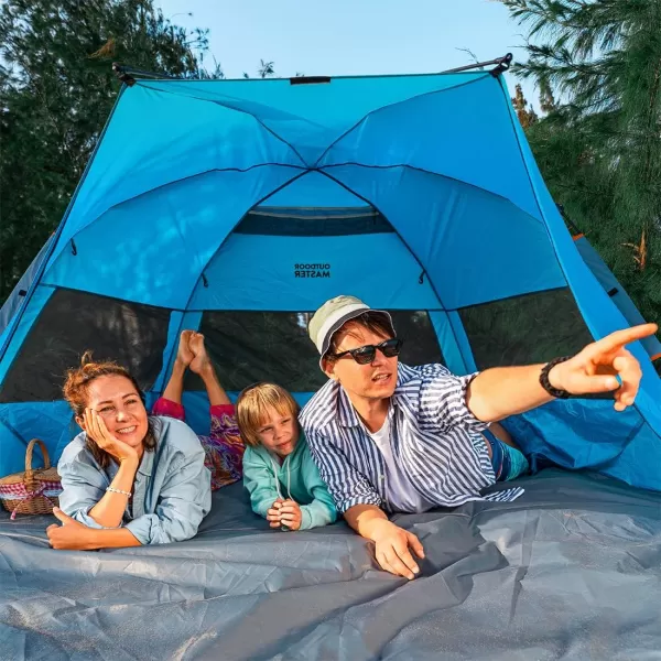 OutdoorMaster Pop Up Beach Tent for 4 Person  Easy Setup and Portable Beach Shade Sun Shelter Canopy with UPF 50 UV Protection Removable Skylight Family Size  BlueBlue XLarge