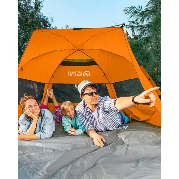 OutdoorMaster Pop Up Beach Tent for 4 Person  Easy Setup and Portable Beach Shade Sun Shelter Canopy with UPF 50 UV Protection Removable Skylight Family Size  BlueOrange XLarge