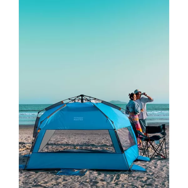 OutdoorMaster Pop Up Beach Tent for 4 Person  Easy Setup and Portable Beach Shade Sun Shelter Canopy with UPF 50 UV Protection Removable Skylight Family Size  BlueOcracoke Coast XLarge