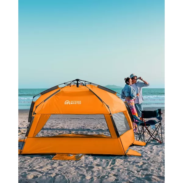 OutdoorMaster Pop Up Beach Tent for 4 Person  Easy Setup and Portable Beach Shade Sun Shelter Canopy with UPF 50 UV Protection Removable Skylight Family Size  BlueOrange XLarge