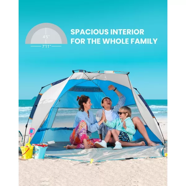 OutdoorMaster Pop Up Beach Tent for 4 Person  Easy Setup and Portable Beach Shade Sun Shelter Canopy with UPF 50 UV Protection Removable Skylight Family Size  BlueOcracoke Coast XLarge