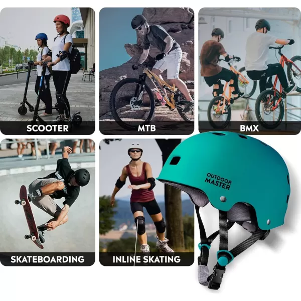 OutdoorMaster Skateboard Cycling Helmet  Two Removable Liners Ventilation MultiSport Scooter Roller Skate Inline Skating Rollerblading for Kids Youth amp AdultsSea Green