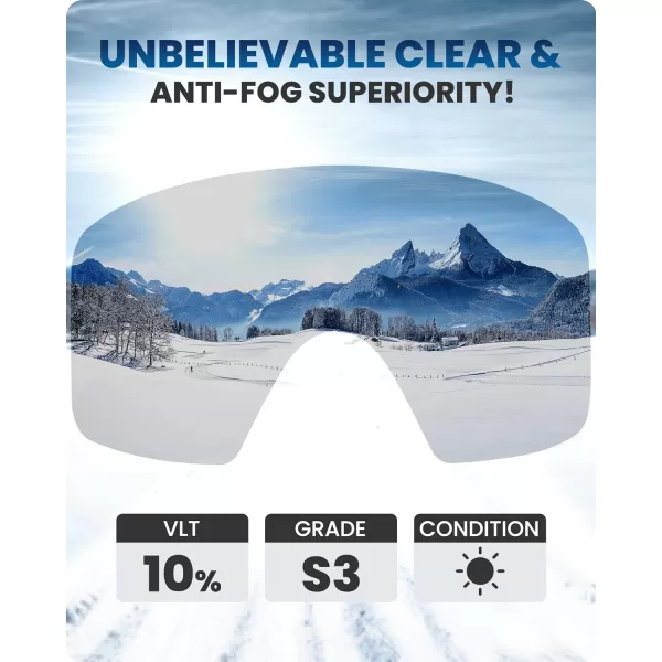 OutdoorMaster Ski Goggles Horizon  Snowboard Goggles with Ultra View Frameless Interchangeable Magnetic LensA1  Vlt 10  Grey Mountain