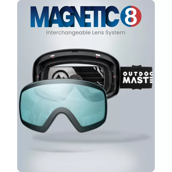 OutdoorMaster Ski Goggles Horizon  Snowboard Goggles with Ultra View Frameless Interchangeable Magnetic LensBlackframe Lightblue Vlt 60