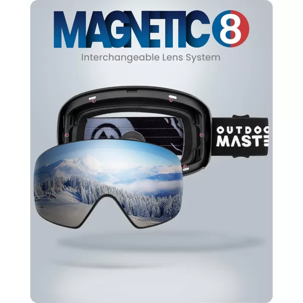 OutdoorMaster Ski Goggles Horizon  Snowboard Goggles with Ultra View Frameless Interchangeable Magnetic LensVlt 10  Blue Mountain
