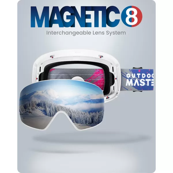 OutdoorMaster Ski Goggles Horizon  Snowboard Goggles with Ultra View Frameless Interchangeable Magnetic LensVlt 10  Grey Dots