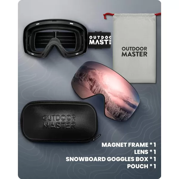 OutdoorMaster Ski Goggles Horizon  Snowboard Goggles with Ultra View Frameless Interchangeable Magnetic LensVlt 12  Blackframe Red Silver Lens