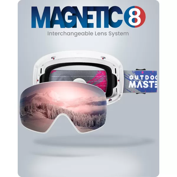 OutdoorMaster Ski Goggles Horizon  Snowboard Goggles with Ultra View Frameless Interchangeable Magnetic LensVlt 12  Grey Dots